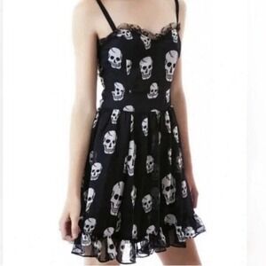 VTG Royal Bones by Daang Mini Dress Small Black Skull Chiffon Goth Emo Hot Topic